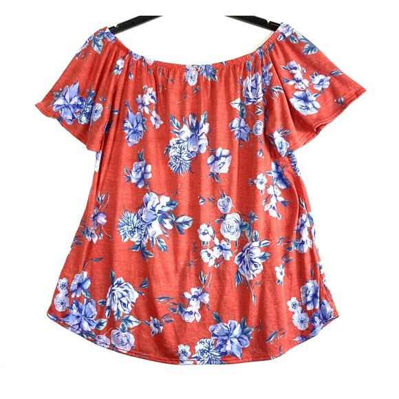 143 Story By Line Up Womens Blouse Top Red Floral Off The Shoulder Size Large - Picture 2 of 7